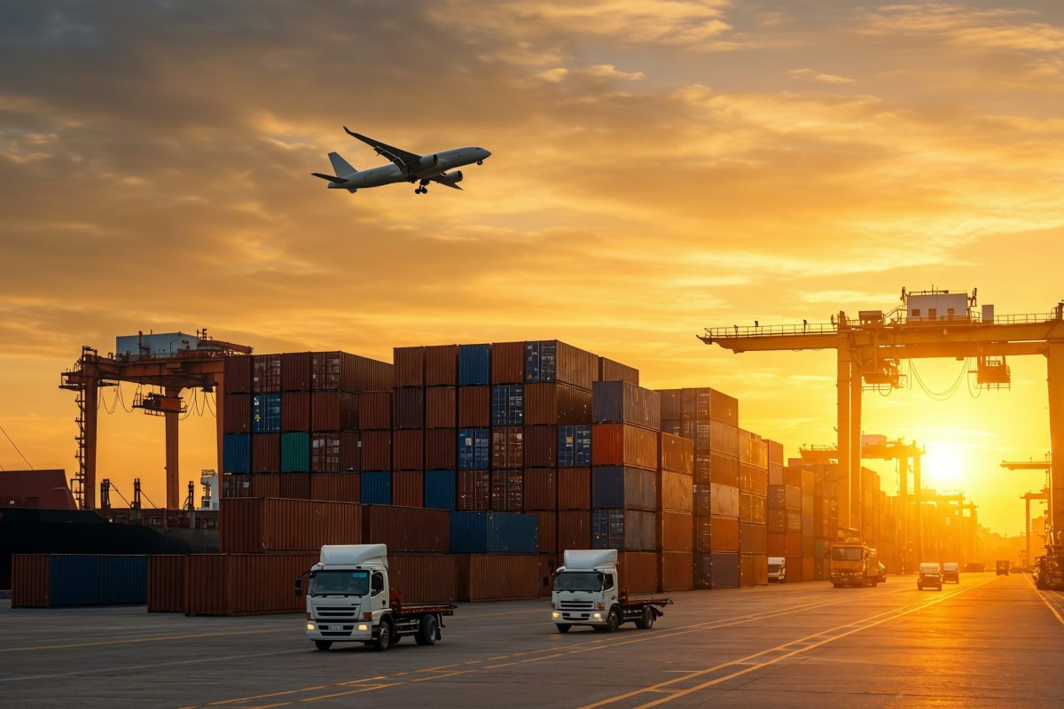 shipping-port-sunset-cargo-airplanes-trucks